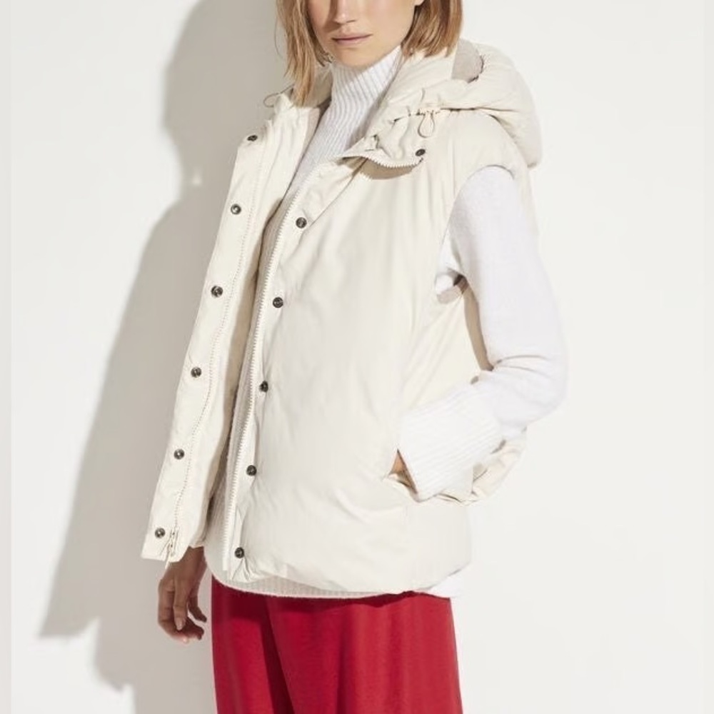 Vince Light Fawn Hooded Puffer Down Vest